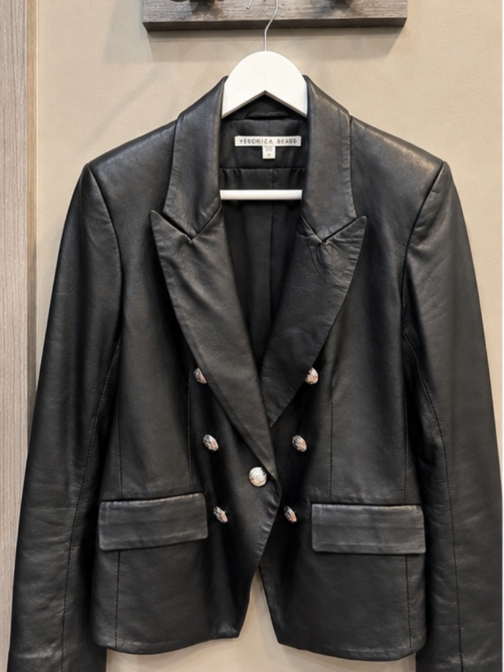Veronica Beard Cooke Black Leather Dickey Blazer Jacket Size 10